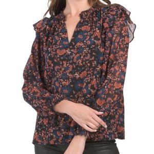Joie Boho Floral Ruffle Long Sleeve Blouse | EUC Size M